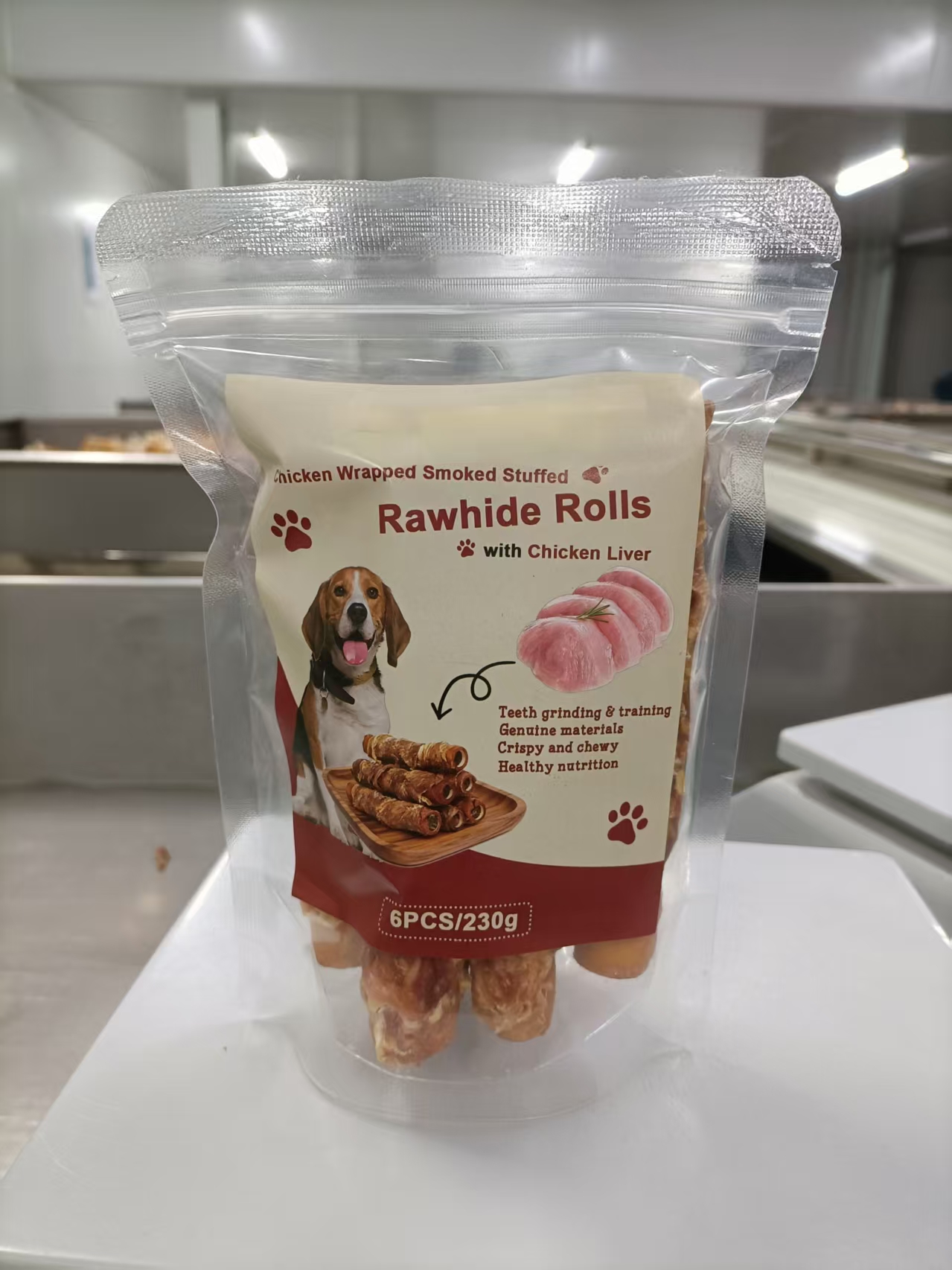 Chicken wrapped Smoked Stuffed Rawhide Stick with Chicken Liver